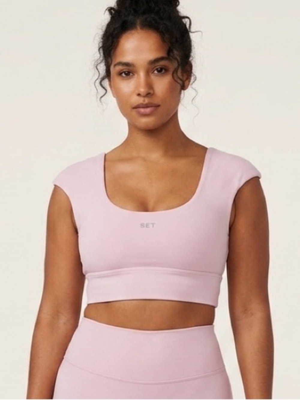 Set Active Sz M Cap Sleeves Pink Workout Sport Bra